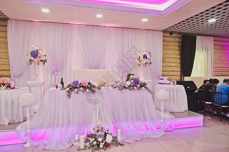 婚礼主视觉盛装的鲜花和布料大厅婚礼的彩堂豪华装饰主座在新婚573人的房间背景