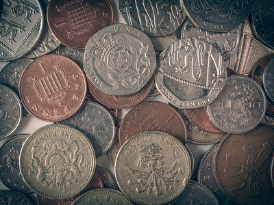 旧硬币许多联合王国货背景图片