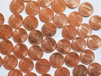 一元硬币1美分美元硬币美国1美分的货币背景图片