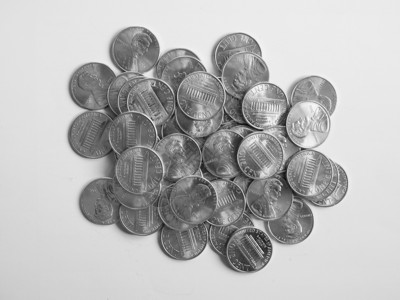 黑白美元硬币1美分美元硬币美国1美分的黑白货币图片