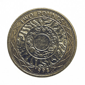 硬币2英镑寻找硬币联合王国的货币与白色背景隔绝图片