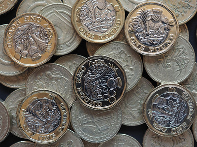 1英镑硬币联合王国新的和旧1英镑硬币联合王国货背景图片