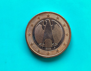 1个欧元硬币洲联盟德国超过绿色蓝1个欧元硬币洲联盟货币德国超过绿色蓝背景背景图片