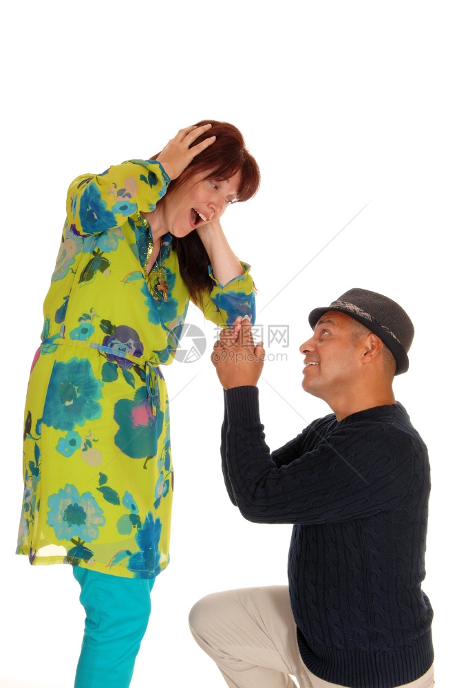 一个人跪在地上举着戒指向女友求婚却因白种背景被隔离图片