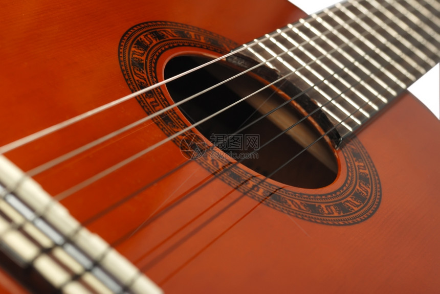 音响六弦吉他由棕色清漆覆盖图片