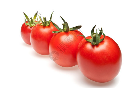 将西红柿排成一行它被孤立在白色背景上图片