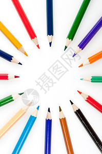 从彩色铅笔中取出圆形以白色背景隔开绿色高清图片素材