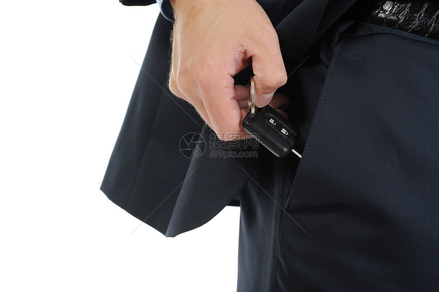 一名商人的画面将汽车钥匙从口袋里拿出来图片