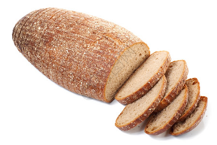 白底孤立的全小麦面包图片