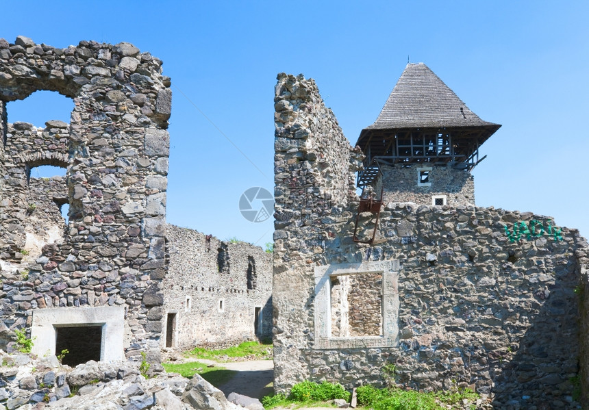 Nevytsky城堡废墟夏季景色Kamyanitsa村乌日霍罗德以北12公里扎卡尔帕蒂亚州乌克兰建于13世纪图片