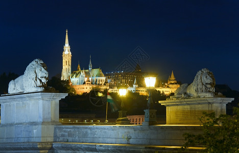 连环秒匈牙利地标布达佩斯连环桥夜视长期背景
