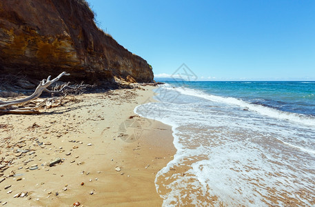 海滩希腊莱夫卡达爱奥尼亚海的夏季景冲浪高清图片素材