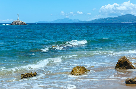 海滩希腊莱夫卡达爱奥尼亚海的夏季景假期高清图片素材