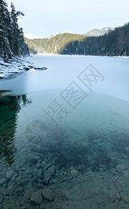 在德国巴伐利亚湖边的冬季风景表面有薄的冰层自然高清图片素材