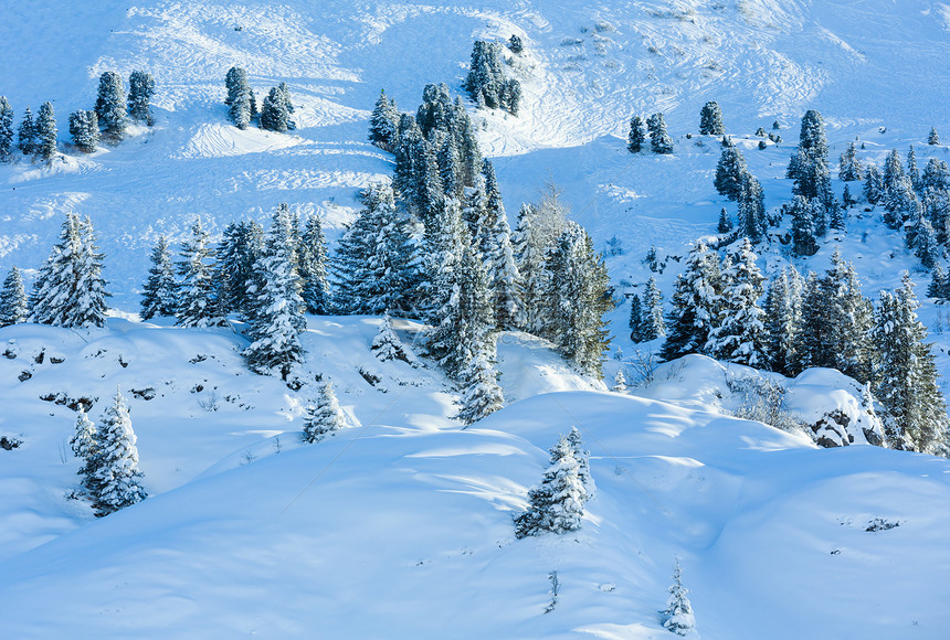 冬季山地风景坡上有雪花图片