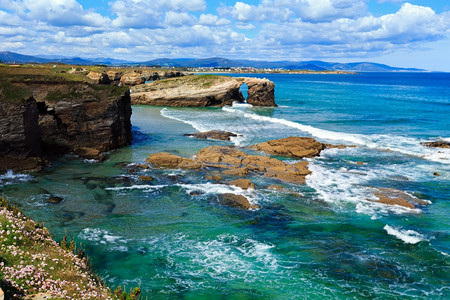 Cantabric沿海夏季风景Catherals海滩卢戈加利西亚班牙布莱凯洛高清图片素材