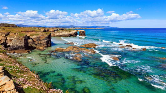 Cantabric沿海夏季风景Catherals海滩卢戈加利西亚班牙大西洋高清图片素材