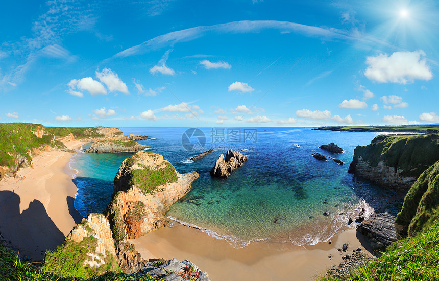 桑迪·梅索塔海滩(西班牙),《大洋海岸景观一早》,三缝合高分辨率全景。图片