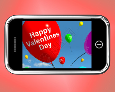 情人节快乐手机上的气球显示爱情人节快乐手机气球表达爱意图片