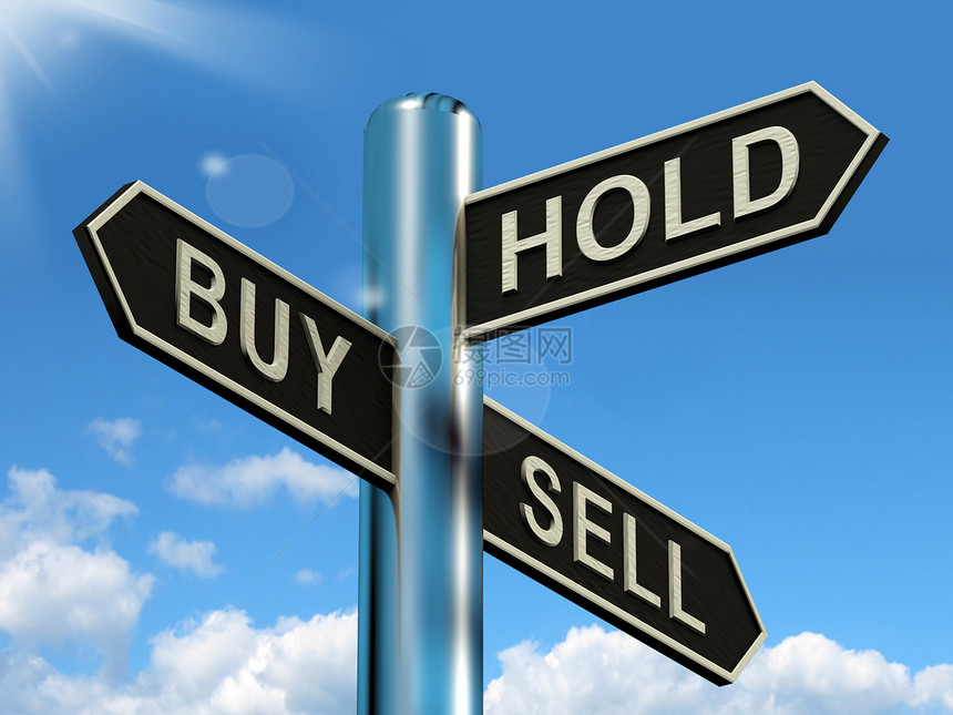 代表股票策略的买入持有和卖出路标买卖路标代表股票策略图片