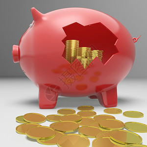 破碎的小猪银行显示金融储蓄和收入图片