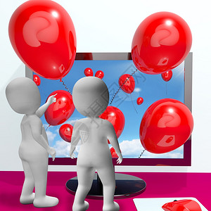 从屏幕上展示的气球在线庆祝活动的气球图片