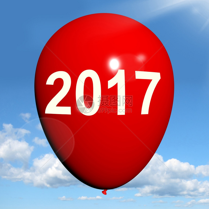 天空背景红气球有复制空间供缔约方邀请2017年气球展两千十七图片