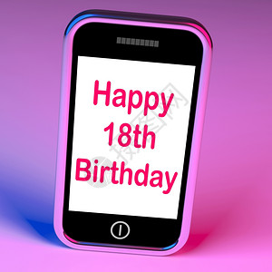 带白色复制空间和Mauve背景的空白智能手机屏幕18岁生日快乐背景图片