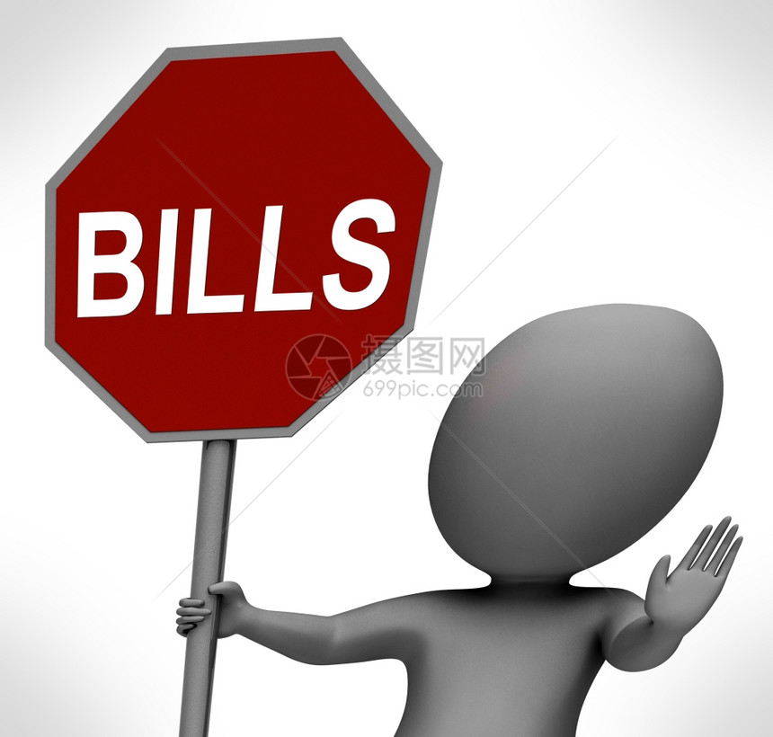 Bills红色停止签名意味着账单支付到期图片