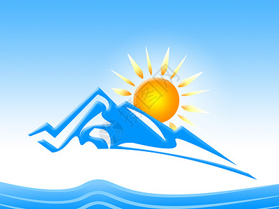 太阳雪指示山脉和草地图片