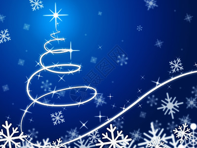 蓝圣诞树背景意味着雪花和12月背景图片