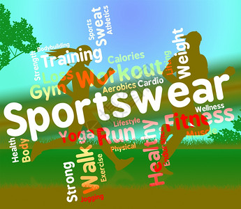 Sportswear表示运动和服装文本的单词背景图片