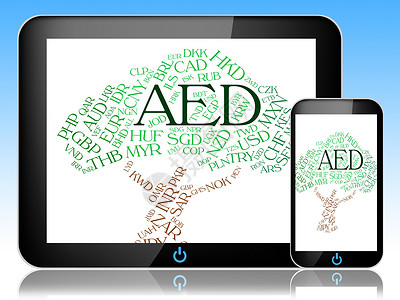 酋长岩代表阿拉伯联合酋长国的Aed货币和世界贸易设计图片