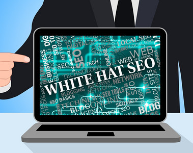 白帽子Seo代表搜索引擎和笔记本图片