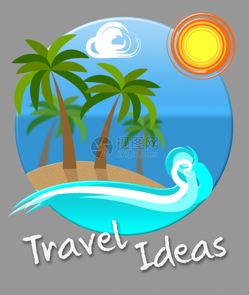 旅行思想海滩和代表旅行计划图片