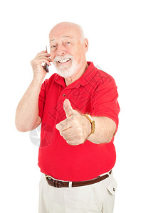 老人在用手机说话拇指尖印孤立在白色上图片