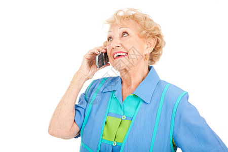 高龄女人在手机上聊天孤立在白色上美丽的高清图片素材