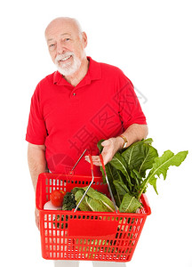 英俊的老人在买健康新鲜产品孤立的白种产品图片