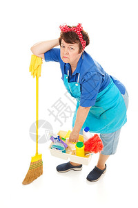 清洁女工不快乐又疲惫全身都是白的高清图片