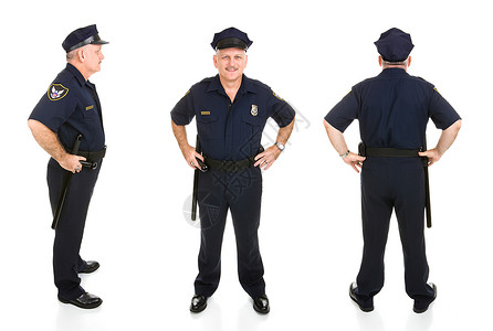 一个英俊成熟的警官正面背和侧观点背景图片