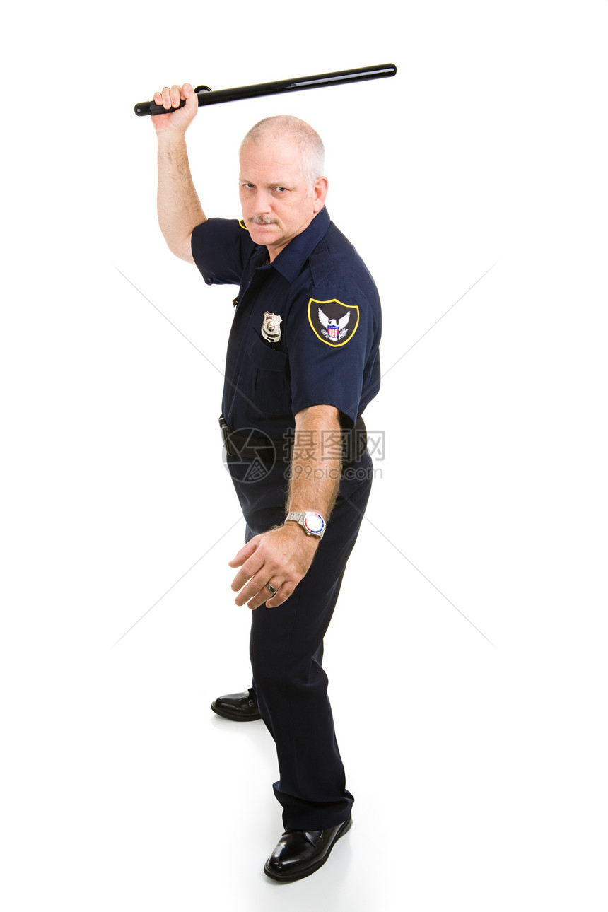 警官有攻击姿势用他的夜棍全身都是白的图片