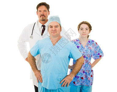 医生外科和护士等合格值得信赖的医疗团队孤立于白人图片