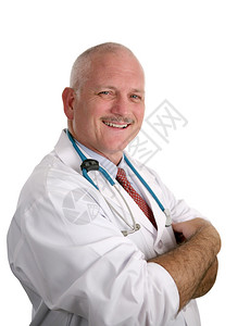 一位友善富有同情心的医生带着白色的笑容微图片
