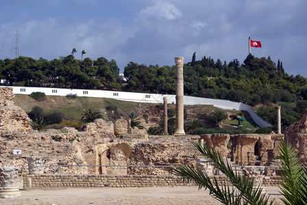 突尼斯迦太基古罗马浴池的废墟图片