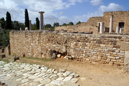 突尼斯迦太基的罗马老别墅和道路废墟图片