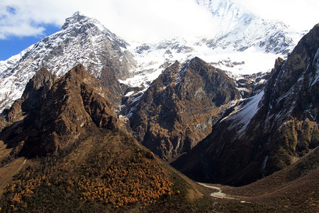 Nepal的雪山和秋天图片