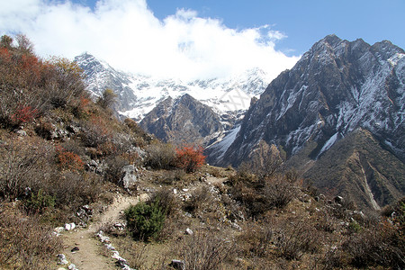 尼泊尔Samagoon附近的山脚和丘图片
