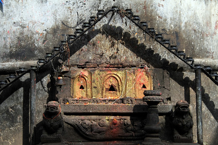 尼泊尔Bhaktapur的印度教圣地和寺庙墙图片