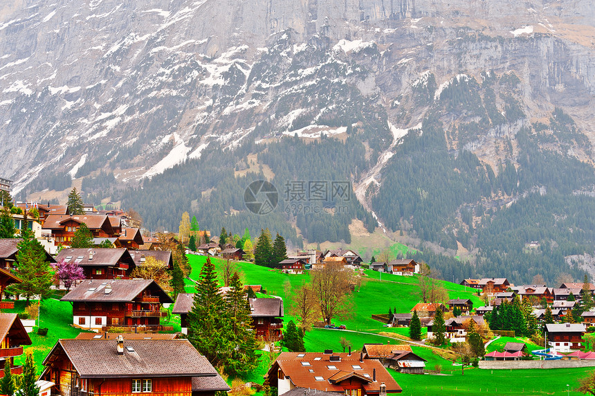 瑞士阿尔卑斯山的小镇高地图片