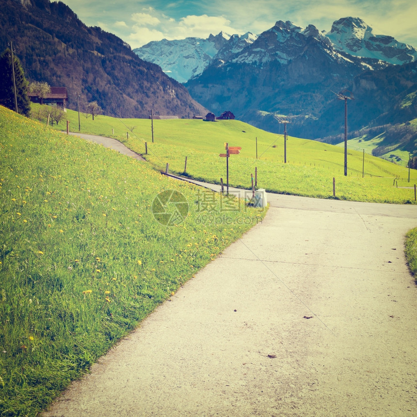 瑞士阿尔卑斯山高十字路口的牛奶罐Instagram效应图片